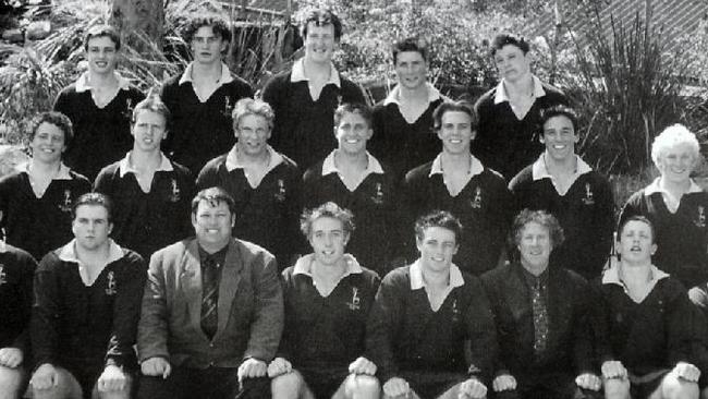 St Laurence's College first XV rugby union team with Cooper Cronk in the front row, third from right. Photo: Supplied.