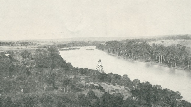 View of the Burnett River, Bingera, 1927. The river, about 200ft below the highest part of the plantation, supplied water for the company’s large irrigation plant since 1901 and was capable of lifting eight million gallons per day. Source: The Burnett and Isis Pictorial via Centre for the Government of Queensland