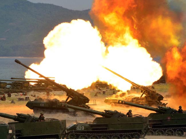 A "Combined Fire Demonstration" by the North Korean army, in North Korea. Picture: AP