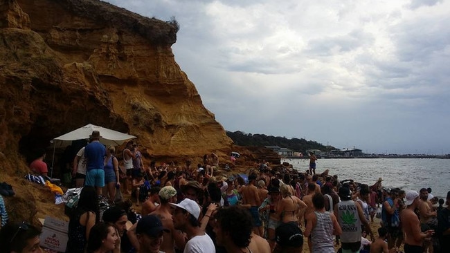 Revellers at an illegal notorious rave held at Half Moon bay each summer.