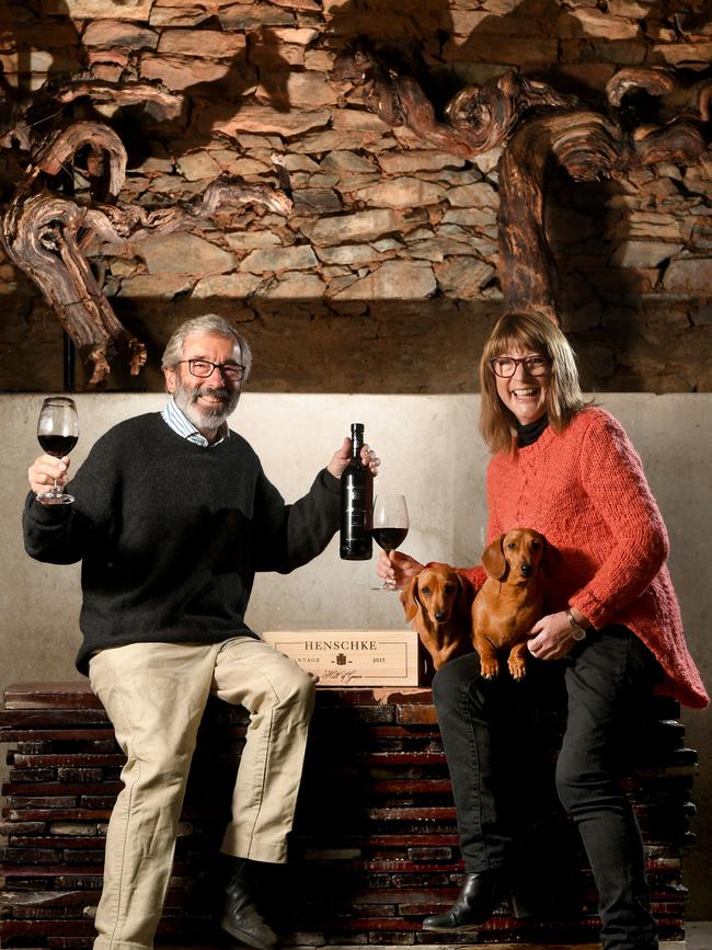 Stephen and Prue Henschke celebrate the release of their 2015 Hill Of Grace. Picture: Tricia Watkinson