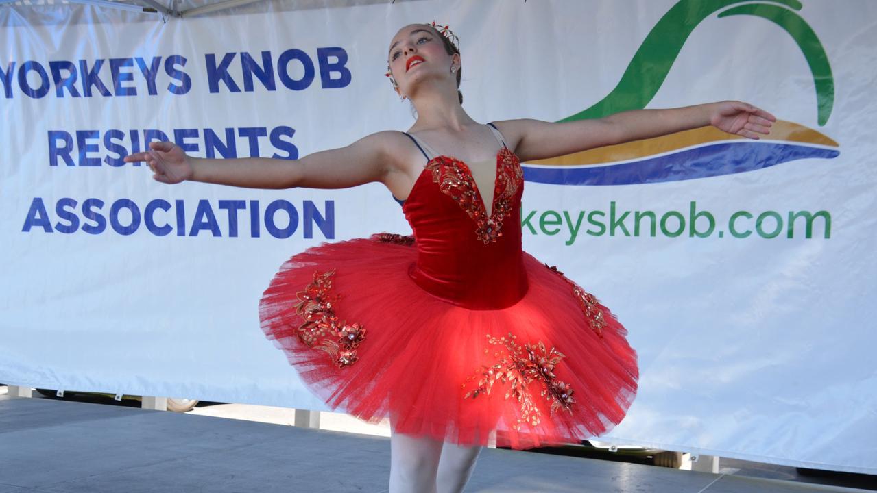 Eye-catching performances from dancers at Unity Performing Arts were part of the festivities at the Festival of the Knob at Yorkeys Knob on Saturday. Picture: Bronwyn Farr