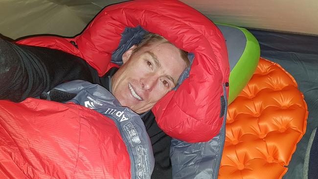 Steve tucks in for a nap before tackling Mount Kilimanjaro earlier this year.