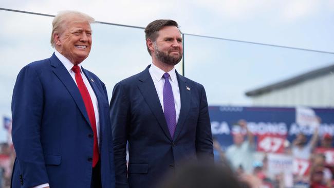 Donald Trump poses with JD Vance at the North Carolina Aviation Museum and Hall of Fame. Picture: Getty Images