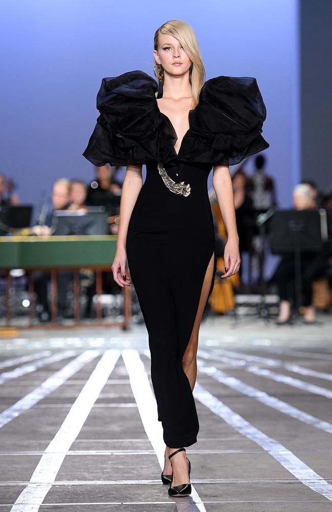 A model dressed in Carla Zampatti’s design at Fashion Week in 2019. Picture: AAP