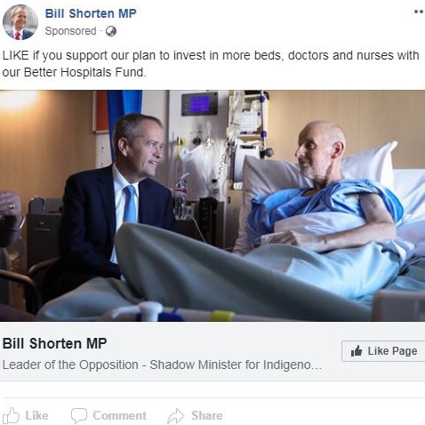 Facebook ad campaigns for Bill Shorten. Picture Supplied