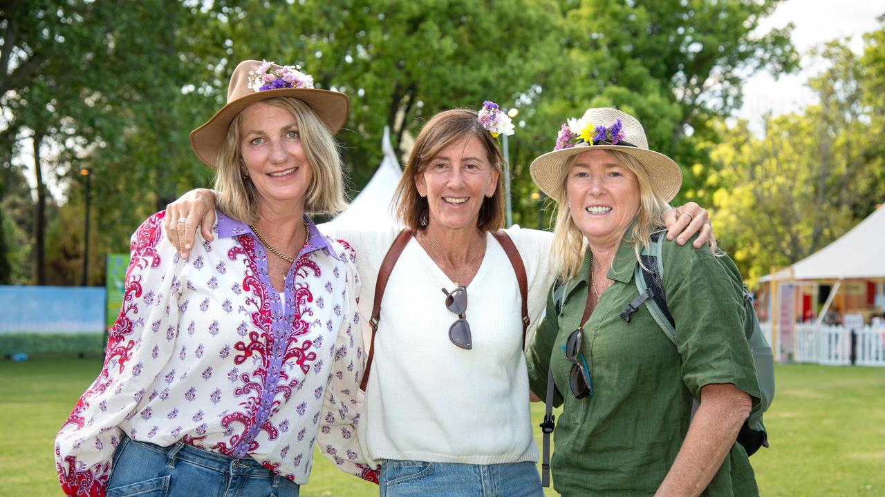 Maryanne Souter (left), Christine Archibald and Sharon Neumann at the Toowoomba Carnival of Flowers Festival of Food and Wine, Sunday, September 15, 2024. Picture: Bev Lacey