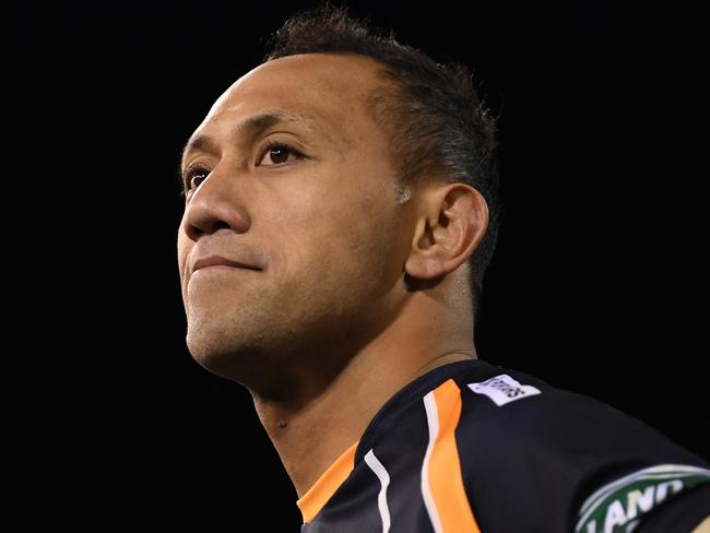 Christian Lealiifano of the Brumbies reacts after winning the Super Rugby quarter final match between the ACT Brumbies and the Sharks at GIO Stadium in Canberra, Saturday, June 22, 2019. (AAP Image/Lukas Coch) NO ARCHIVING, EDITORIAL USE ONLY