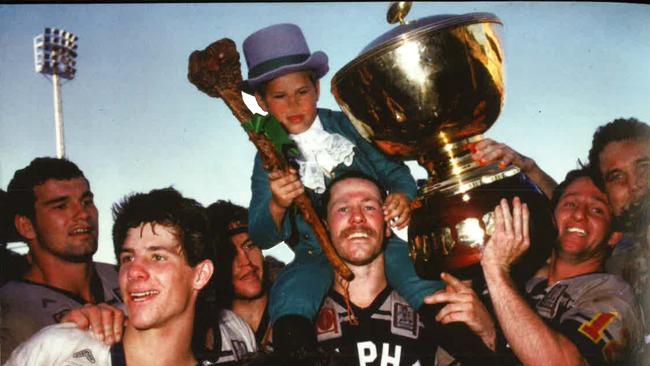 Brothers Rugby League rising star Jim Stafford, far left, on the way Brothers won the 1987 first grade premiership.