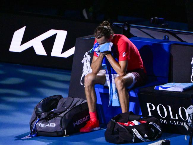 Germany's Alexander Zverev reacts his defeat. Picture: AFP