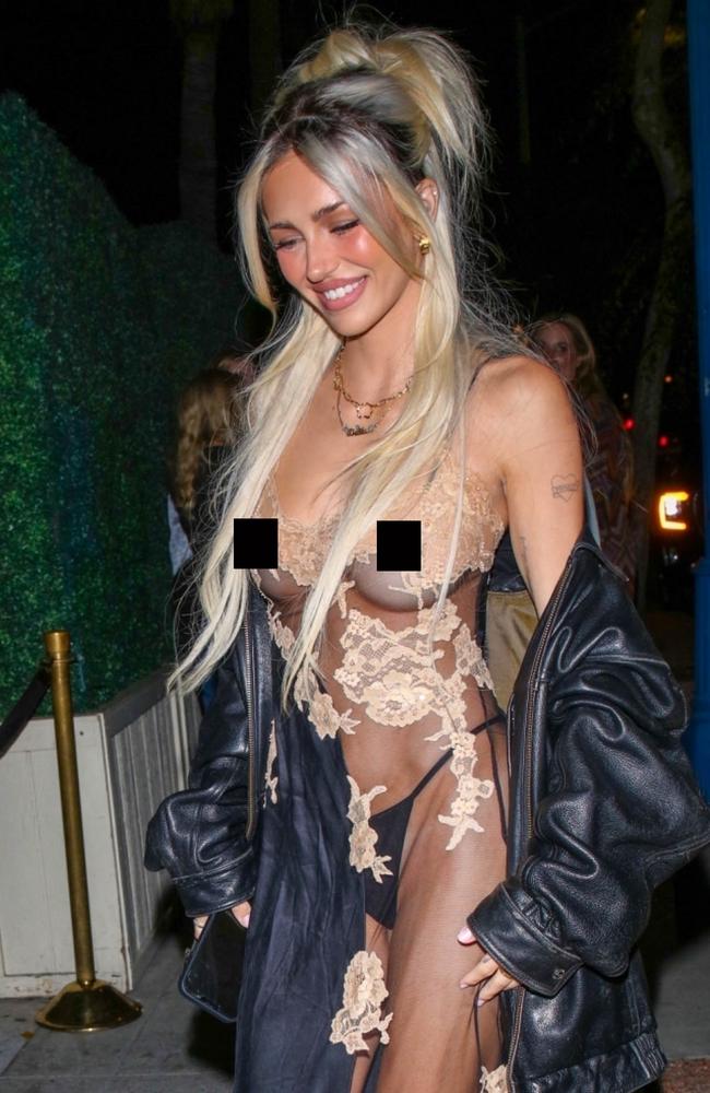 The daughter of Lisa Rinna and Harry Hamlin exposed her breasts and G-string in the completely see-through outfit. Picture: Backgrid