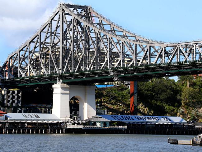 The Story Bridge today, with redeveloped Howard Smith Wharves below