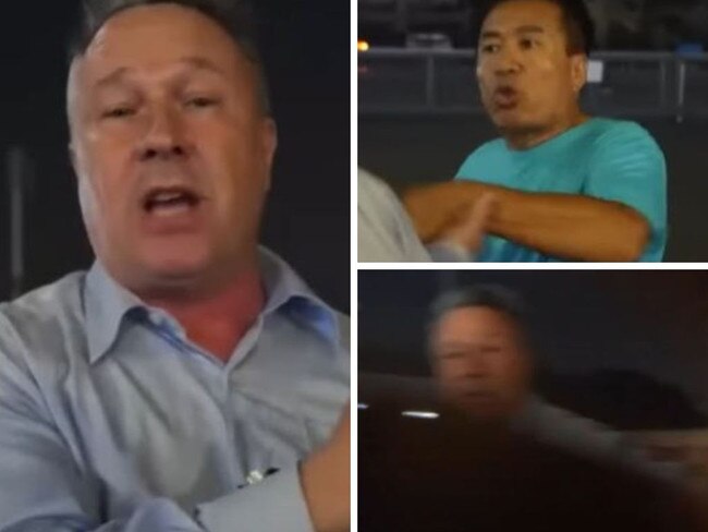 The BBC filmed footage of a Chinese man disrupting their broadcast.