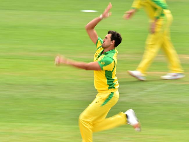 Mitchell Starc is one of a number of seamers competing to be Australia’s ‘death’ bowler. Picture: AFP