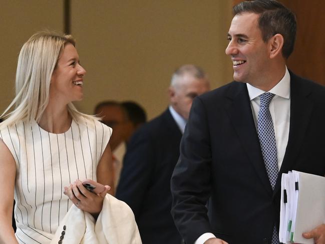 CANBERRA, Australia, NewsWire Photos. May 15, 2024: Federal Treasurer Jim Chalmers and Laura Chalmers arrive for a National Press Cub Address at Parliament House in Canberra. Picture: NCA NewsWire / Martin Ollman