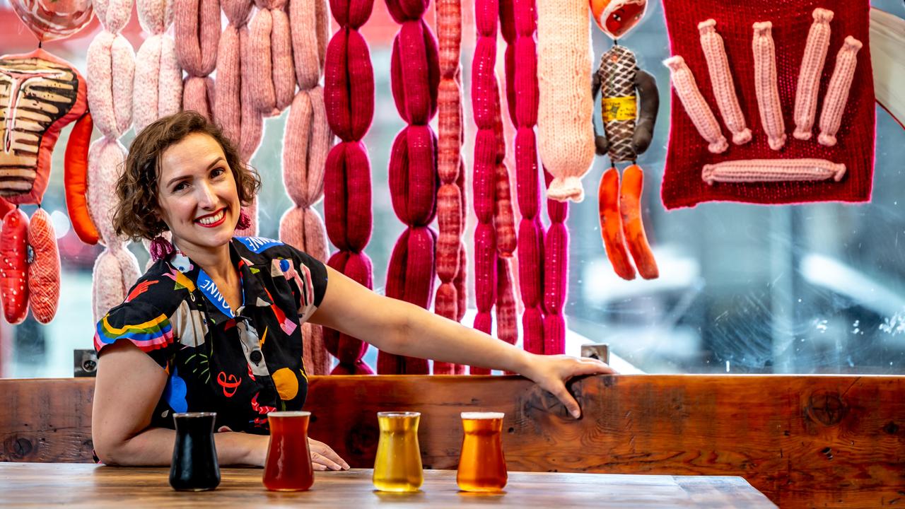 Chrissy Flanagan poses for a photo at her small business, The Sausage Factory. Picture: AAP image/Monique Harmer