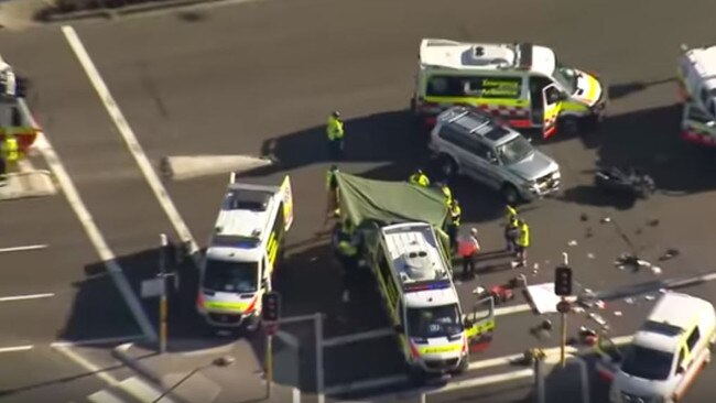 Emergency services on the scene on Friday. Picture: 7 News