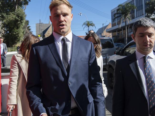 SYDNEY, AUSTRALIA - NewsWire Photos Friday, August 28, 2020. Dragons rugby player Jack de Belin leaves Wollongong District Court. The case of rape will go to trial. Picture: NCA NewsWire / Simon Bullard