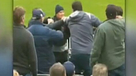 Crowd members stepped in at last night’s Collingwood vs Carlton clash to split up a fight. Picture: Channel 7