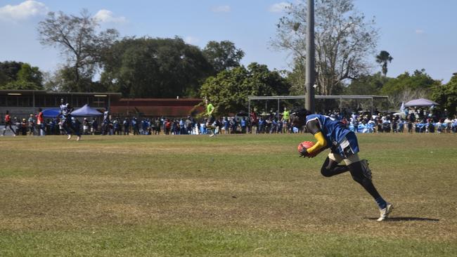 Buffaloes' Dwayne Kerinauia Tiwi Island Football League grand final between Tuyu Buffaloes and Pumarali Thunder. Picture: Max Hatzoglou