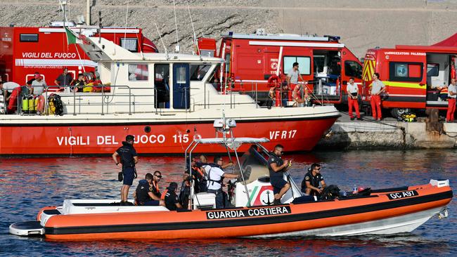 A rescue boat of the Italian Coast Guards operates in Porticello near Palermo. Picture: AFP