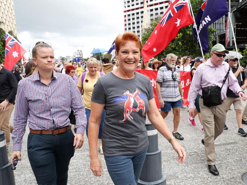 One Nation founder, Pauline Hanson has also been a vocal critic of government anti-Covid measures, attending “Freedom” rallies to protest lockdowns. Picture: Liam Kidston.