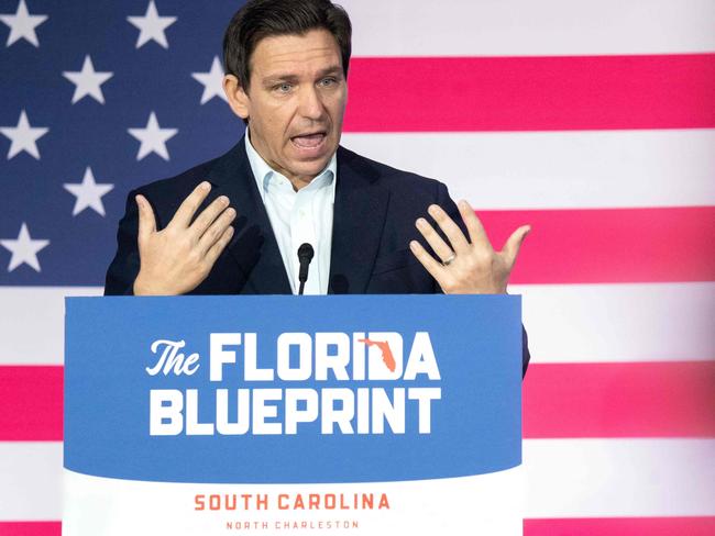 NORTH CHARLESTON, SC - APRIL 19: Florida Governor Ron DeSantis speaks to a crowd at the North Charleston Coliseum on April 19, 2023 in North Charleston, South Carolina. The Governor's appearance marks his first official visit to the "First in the South" presidential primary state amid mounting anticipation of his 2024 presidential candidacy.   Sean Rayford/Getty Images/AFP (Photo by Sean Rayford / GETTY IMAGES NORTH AMERICA / Getty Images via AFP)