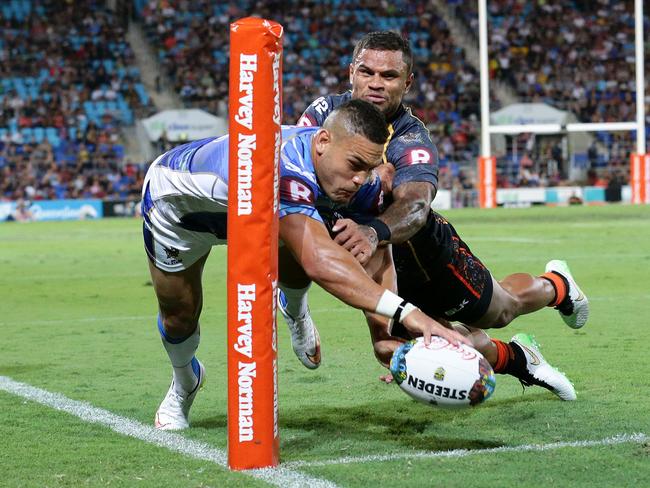 Francis was the younger brother of Antonio Winterstein, seen here almost scoring during the Indigenous All Stars V NRL All Stars game. Picture: Adam Head