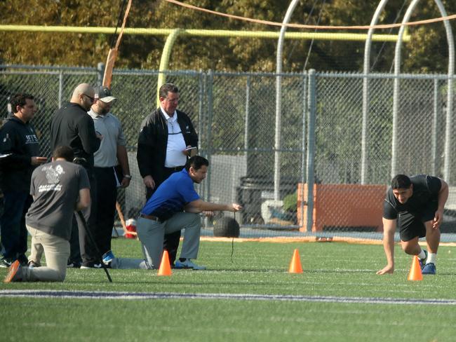 Jason Taumalolo put through exercises in front of NFL team scouts. Pic Nathan Edwards