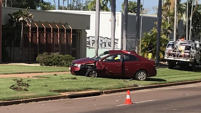 Police responded to a crash at a bus stop in Leanyer on Friday afternoon. Picture: Judith Aisthorpe