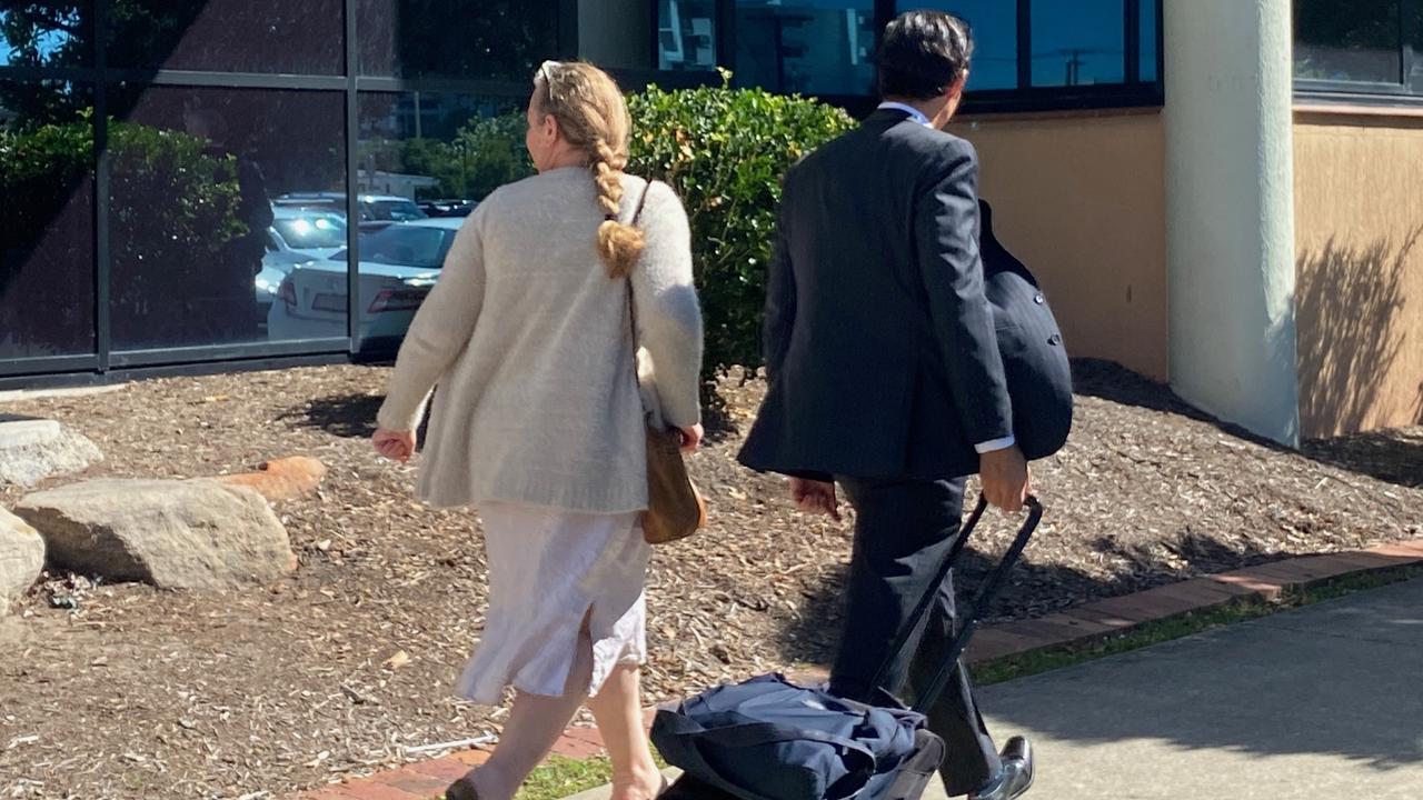 Convicted drug trafficker Phaedra Joy Barrett (left) with her barrister Lincoln Crowley leaving Maroochydore District Court. Photo: Maddie Manwaring