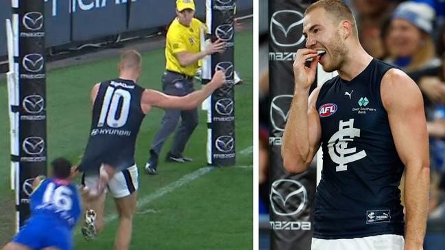 Harry McKay missed from as close as you can get. Photo: Getty Images and Fox Sports