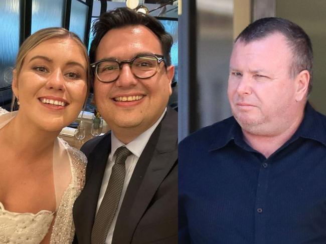 David William Wonnocott (left) has pleaded guilty to threatening to kill Brittany Higgins and her husband David Sharaz (right). Picture: NewsWire
