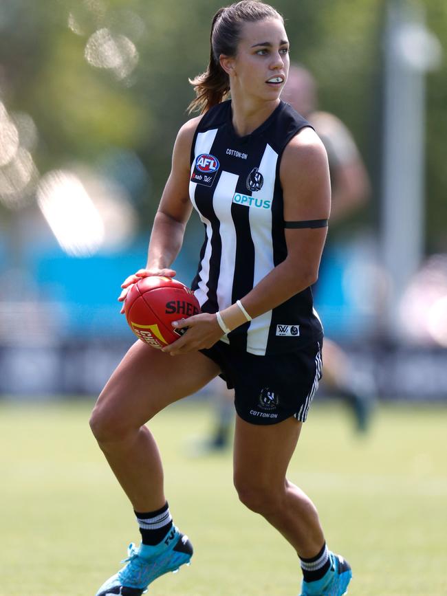 Collingwood’s Chloe Molloy is one of several current AFLW players on commentary duties this season. Picture: Michael Willson/AFL