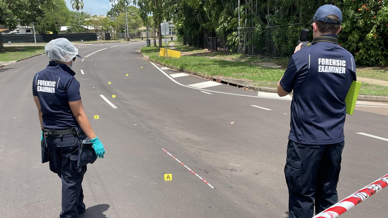 The crime scene in Driver, Palmerston after a body was found on a driveway. Picture: Annabel Bowles