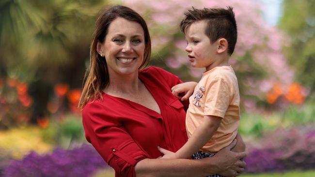 Vicki Place with her son Will, age 4, who has a rare neurological disease and severe epilepsy called SLC6A1. Ms Place’s husband Stuart is raising money for a trial to address rare forms of epilepsy. Picture: The Australian / Nadir Kinani