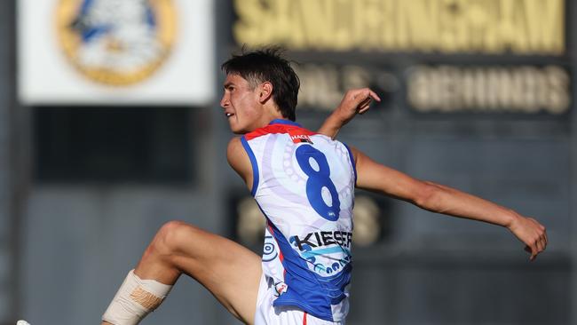 Zac McCarthy of the Chargers kicks a goal during the 2025 Coates Talent League. (Photo by Rob Lawson/AFL Photos)