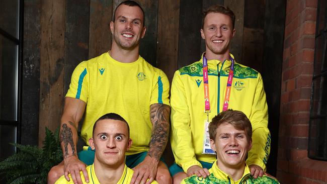 Australian swimmers Kyle Chalmers, Elijah Winnington, Flynn Southam and Tim Hodge at the Commonwealth Games.