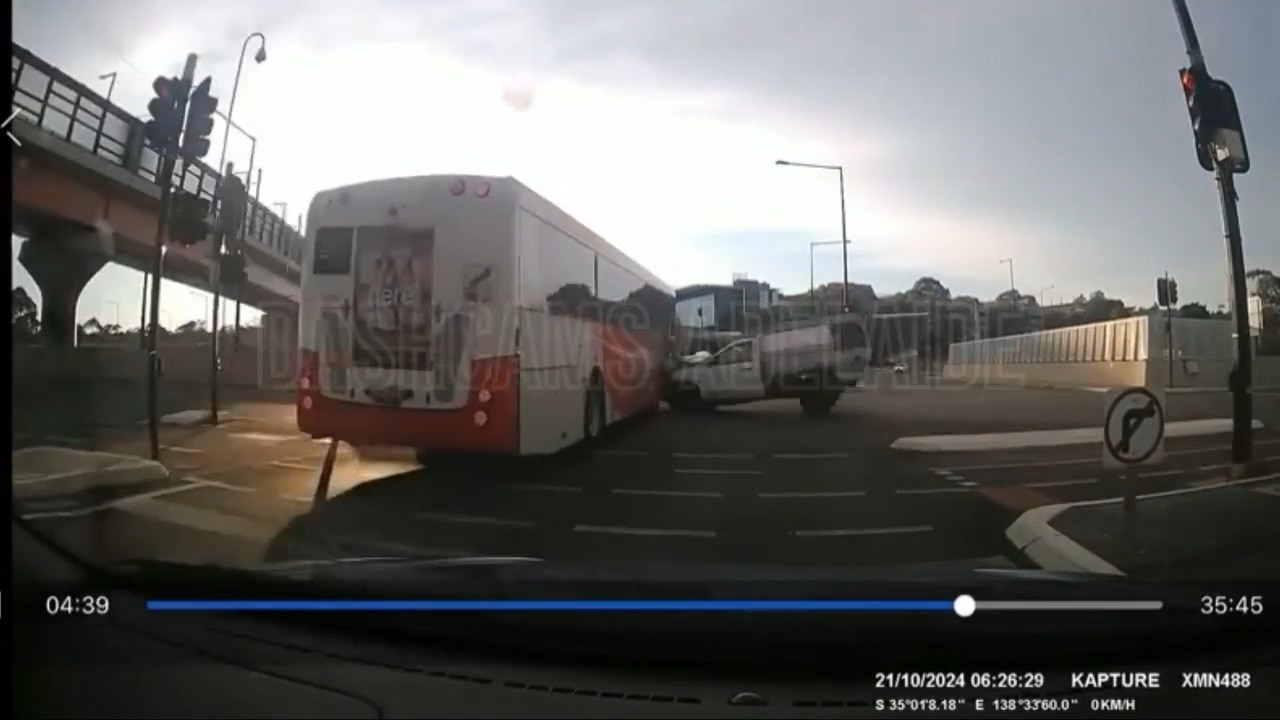 Shocking footage of an Adelaide Metro bus collision