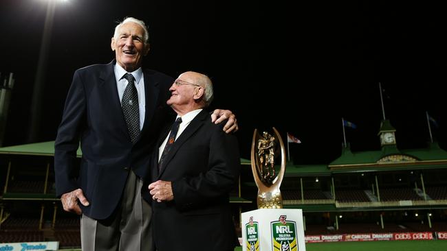 Rugby League legends Norm Provan and Arthur Summons revisit the spot on which the game’s iconic Gladiators image was taken 50 years ago.