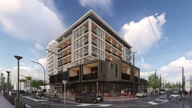 The Taplin Group is aiming to begin building this seven-story hotel on the corner of Jetty Rd and Colley Tce, Glenelg, in February. Image: Alexander Brown Architects