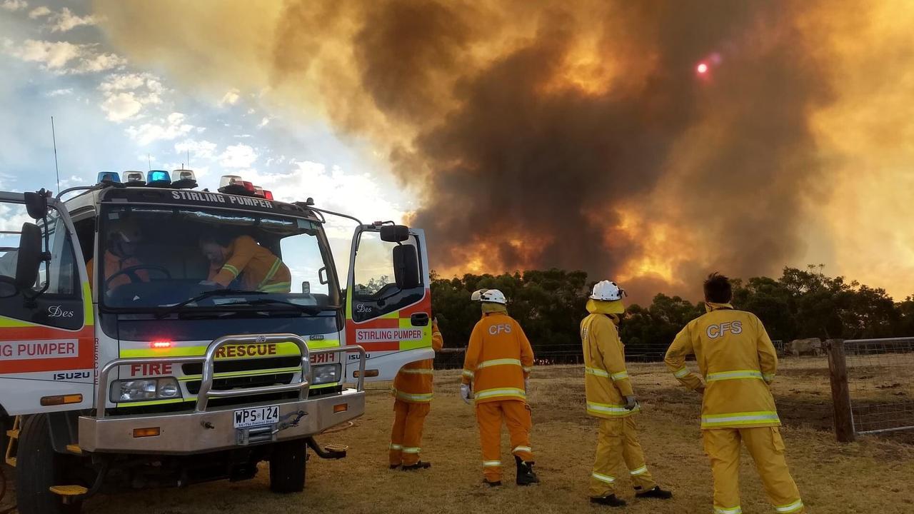 A CFS crew tackles the Cherry Gardens bushfire. Picture: Stirling Country Fire Service