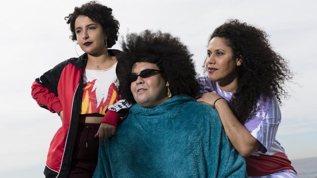 Biennale of Sydney 2020 artists Nardean, Jota Mombaca and Grace Dlabik at Little Bay. Picture: Brook Mitchell