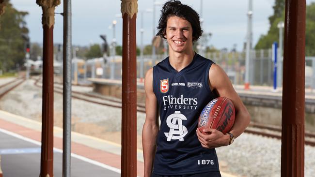 AFL draft prospect Dylan Whimpress at the Gawler train station. Picture: Matt Loxton.