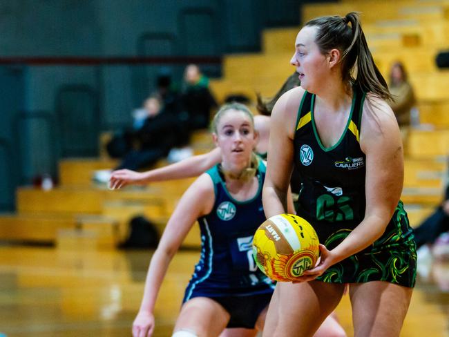 Tasmanian Netball League. Kingston Blues vs Cavaliers. Sunday 2nd July 2023. Hayley McDougall of Cavaliers.Picture: Linda Higginson