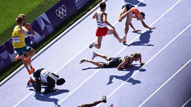 Britain's George Mills was one of the athletes to fall. Picture: AFP