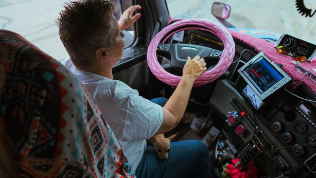 Shelle Lichti has been driving a truck for more than 30 years and is the founder of an LGBT trucker group. Picture: Jamie Kelter Davis