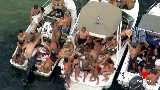 Police were quick to break up the beach party. Picture: 7 News