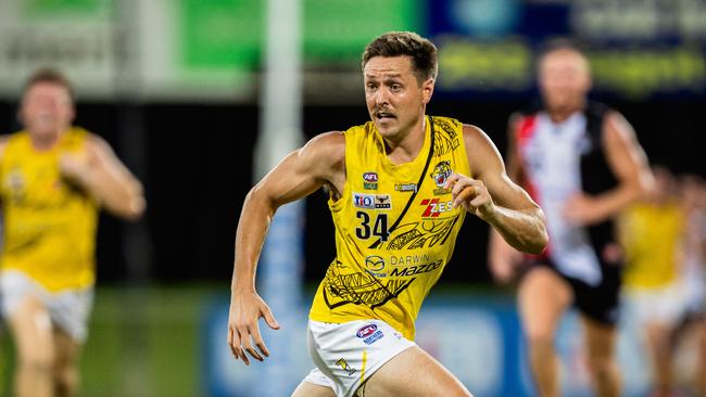 Fergus Greene as Southern Districts took on the Nightcliff Tigers in the 2024-25 NTFL men's semi-final. Picture: Pema Tamang Pakhrin