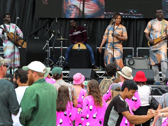 Bassekou Kouyate and Ngoni Ba perform during the Mofo Block Party at Inveresk. PICTURE CHRIS KIDD